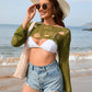 Distressed Boat Neck Long Sleeve Cover Up
