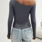 Single Shoulder Long Sleeve Lace T-Shirt