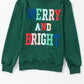 Christmas Themed MERRY AND BRIGHT Cable Knit Pullover Sweatshirt
