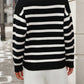 Striped Johnny Collar Long Sleeve Sweater
