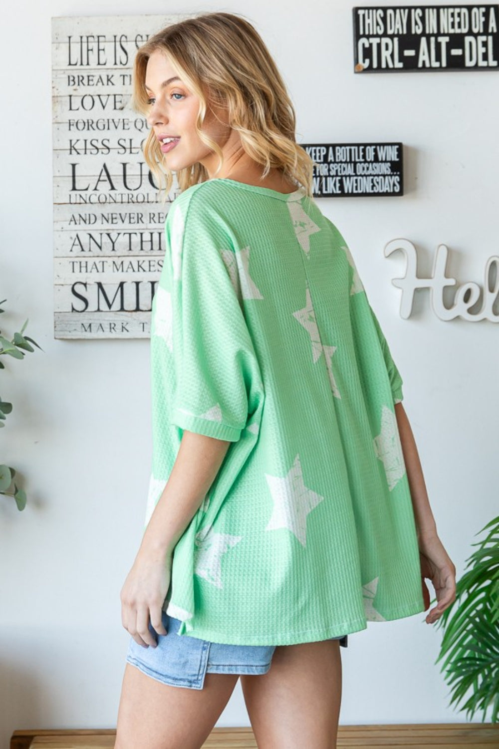 HOPELY Star Pattern Oversized Waffle T-Shirt *