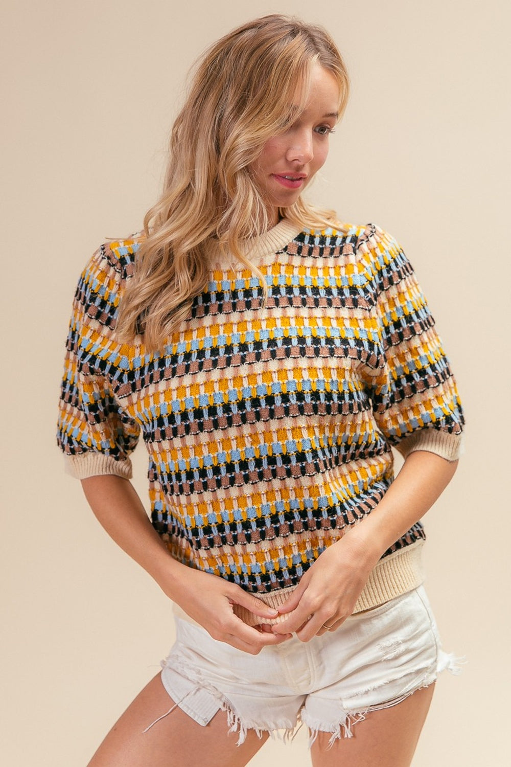 BiBi Multi Color Half Sleeve Sweater *