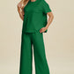 Double Take Full Size Texture Round Neck Short Sleeve Top and Pants Set