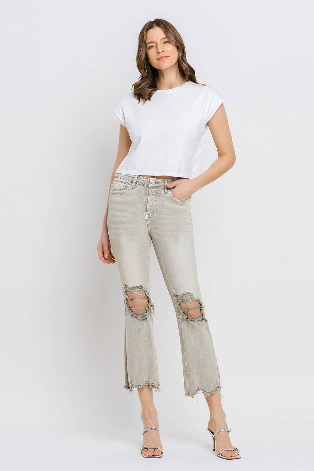 Lovervet Distressed Raw Hem Cropped Flare Jeans *