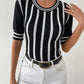 Striped Round Neck Half Sleeve Knit Top