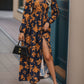 Split Printed Surplice Long Sleeve Midi Dress