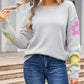 Flower Round Neck Dropped Shoulder Sweater