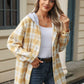 Drawstring Plaid Button Up Hooded Jacket