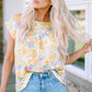 Printed Round Neck Cap Sleeve Blouse