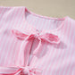 Tied Bow Striped Round Neck Blouse
