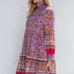 Smocked Floral Turtleneck Long Sleeve Dress