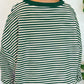 LUCKY Striped Dark Green Round Neck Long Sleeve Sweatshirt