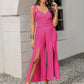 V-Neck Wide Strap Slit Jumpsuit