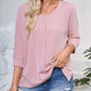 Full Size Textured Round Neck Three-Quarter Sleeve Blouse