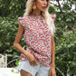 Ruffled Floral Mock Neck Cap Sleeve Blouse