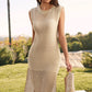 Slit Round Neck Sleeveless Sweater Dress