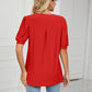 Eyelet Short Puff Sleeve Notched Neck Top