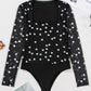 Heart Square Neck Long Sleeve Bodysuit