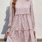 Frill Printed Mock Neck Long Sleeve Mini Dress