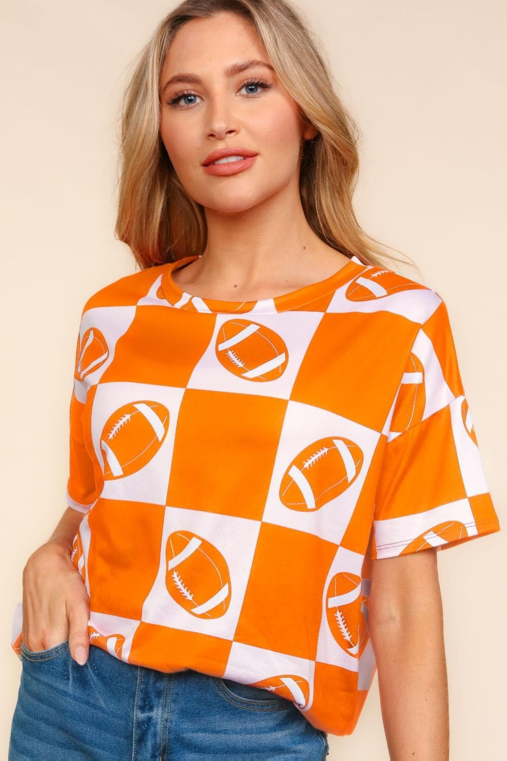 Haptics Football Checkered Print Short Sleeve T-Shirt *