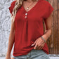 Full Size Decorative Button V-Neck Short Sleeve Blouse