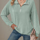 Double Take Striped Half Zip Long Sleeve T-Shirt