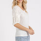 Mittoshop Mixed Media Textured Knit Popcorn Puff Sleeve Blouse