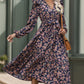 Printed Surplice Long Sleeve Midi Dress