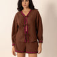 Tied V-Neck Long Sleeve Top and Shorts Set