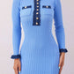 Contrast Trim Round Neck Long Sleeve Sweater Dress
