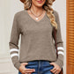 Striped V-Neck Long Sleeve T-Shirt
