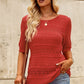Openwork Round Neck Half Sleeve Knit Top