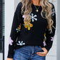 Flower Round Neck Dropped Shoulder Sweater