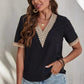 Full Size Lace Detail V-Neck Short Sleeve Blouse