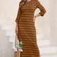 Slit Striped Round Neck Midi Dress