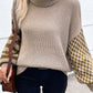 Striped & Checkered Turtleneck Dropped Shoulder Sweater