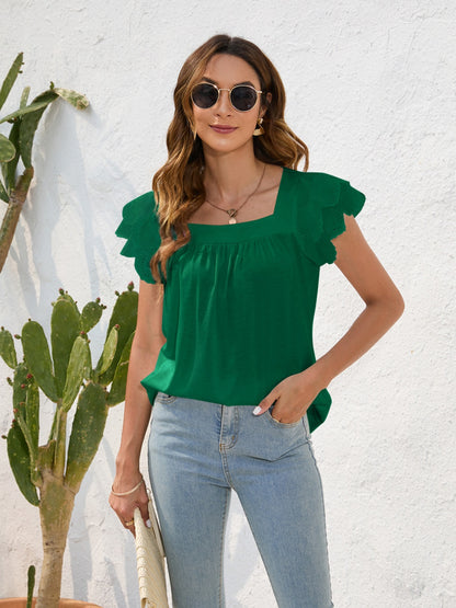Full Size Ruffled Square Neck Cap Sleeve Blouse
