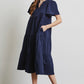 HEYSON Full Size Navy Blue Cotton Poplin Ruffled Tiered Midi Dress
