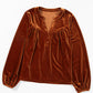 Notched Long Sleeve Velvet Top
