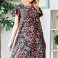 Heimish Full Size Printed Ruffled Short Sleeve Dress with Pockets