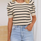 Striped Round Neck Puff Sleeve Knit Top