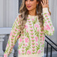 Flower Round Neck Long Sleeve Sweater