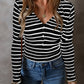 Striped V-Neck Long Sleeve Top