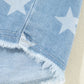 Raw Hem Star Collared Neck Denim Top