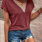 Full Size Lace Detail V-Neck Short Sleeve T-Shirt