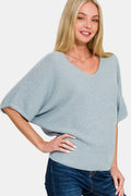 Zenana V-Neck Short Sleeve Dolman Sweater *