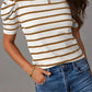 Striped Round Neck Puff Sleeve Knit Top