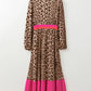 Leopard V-Neck Long Sleeve Maxi Dress