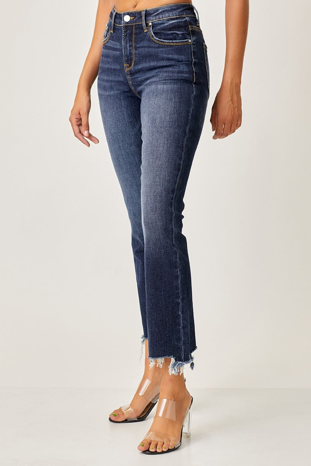 Risen Full Size Frayed Hem Cropped Straight Jeans *