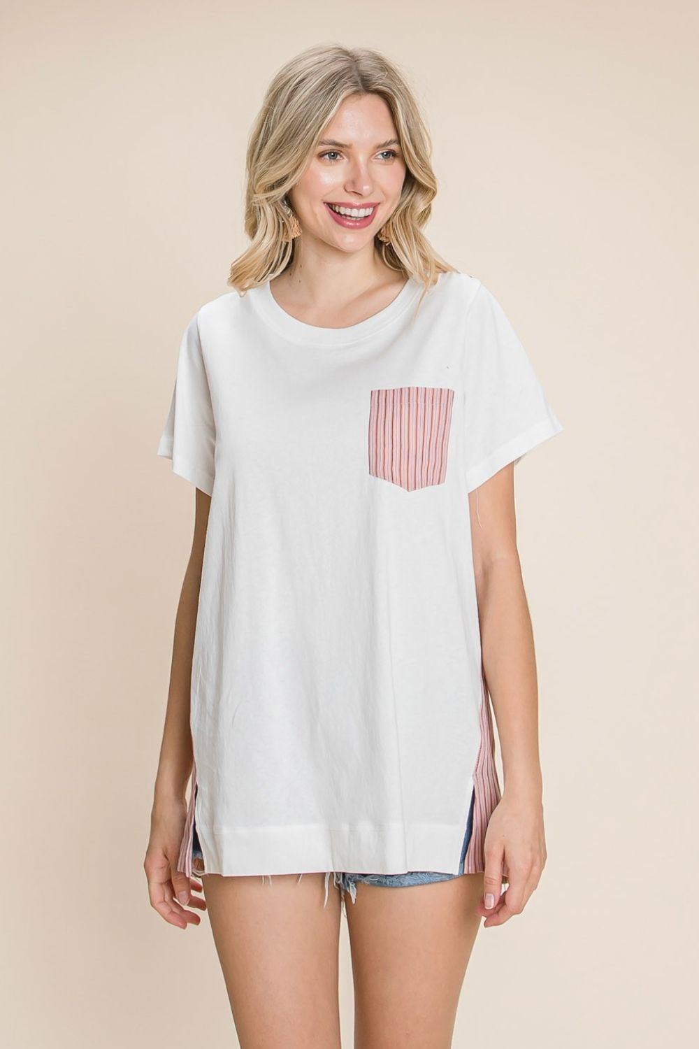 Cotton Bleu by Nu Label Contrast Striped Short Sleeve T-Shirt *